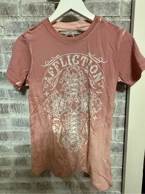 Affliction Light Pink Graphic Tee with Cross Lace Detail
